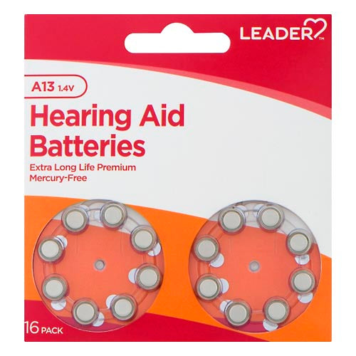 Leader Leader Hearing Aid Batteries, A13, 1.4 Volts, 16 Pack Batteries
