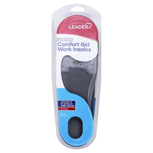 Leader Leader Comfort Gel Work Insoles Men S Size 8-13 One Pair Insoles & Inserts