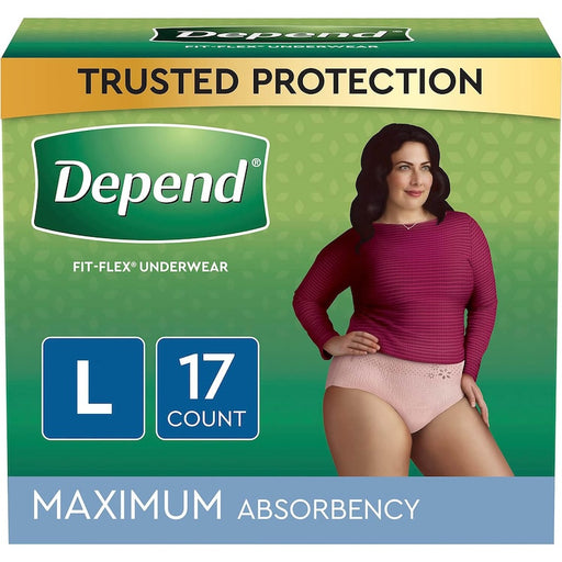 Depend Depend FIT-FLEX Incontinence Underwear For Women, Disposable, Maximum Absorbency, Large, Blush Underwear
