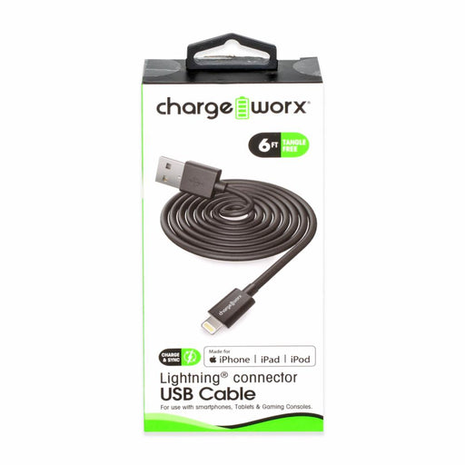 Chargeworx Chargeworx 6ft Lightning to USB Cable - Black, 1 ct Cables