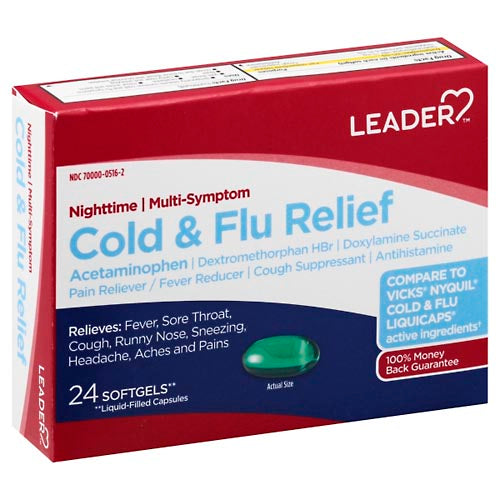 Leader Leader Nighttime Multi-Symptom Cold And Flu Relief Softgels Medicine & Drugs