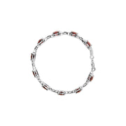 Bids.com .925 Sterling Silver 7x7mm Checkered Cushion Red Garnet and Diamond Accent Fashion Tennis Link Bracelet (I-J Color, I1-I2 Clarity) - Size 7" Inch Bracelets