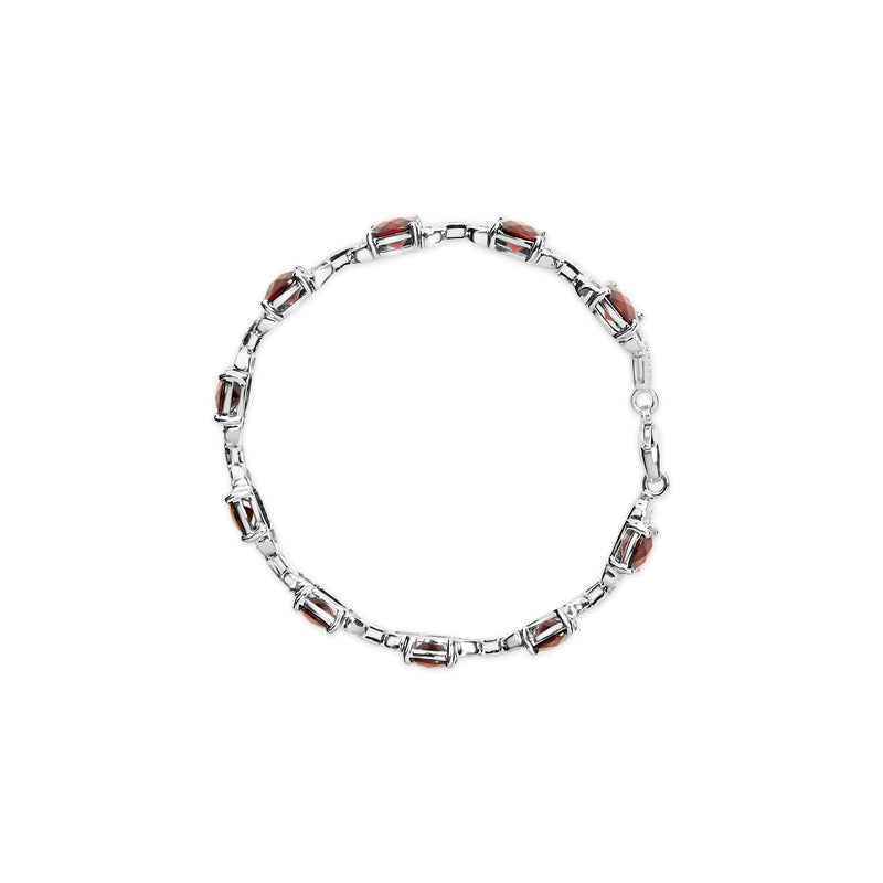 Bids.com .925 Sterling Silver 7x7mm Checkered Cushion Red Garnet and Diamond Accent Fashion Tennis Link Bracelet (I-J Color, I1-I2 Clarity) - Size 7" Inch Bracelets