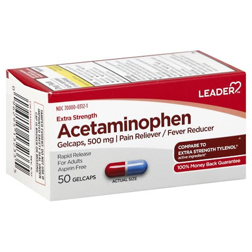 Leader Leader Acetaminophen, Extra Strength, 500 Mg, Gelcaps Medicine & Drugs White Smoke