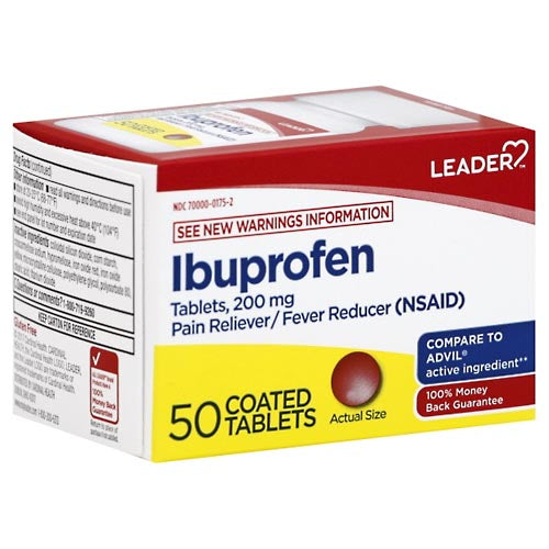 0 Leader (Tm) Pain Reliever And Fever Reducer 200 Mg  Coated Tablets 50 Ct (Compare To Advil) Medicine & Drugs White Smoke
