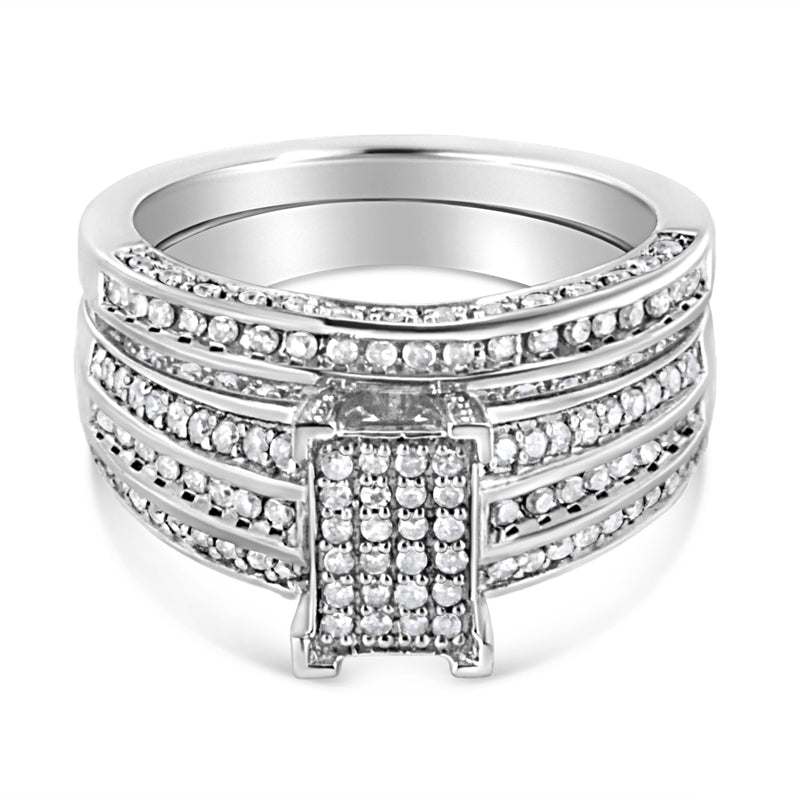 Bids.com .925 Sterling Silver 3/4 Cttw Prong Set Round Diamond Composite Engagement Ring and Band Set (I-J Color, I3 Clarity) - Size 6.5 Rings