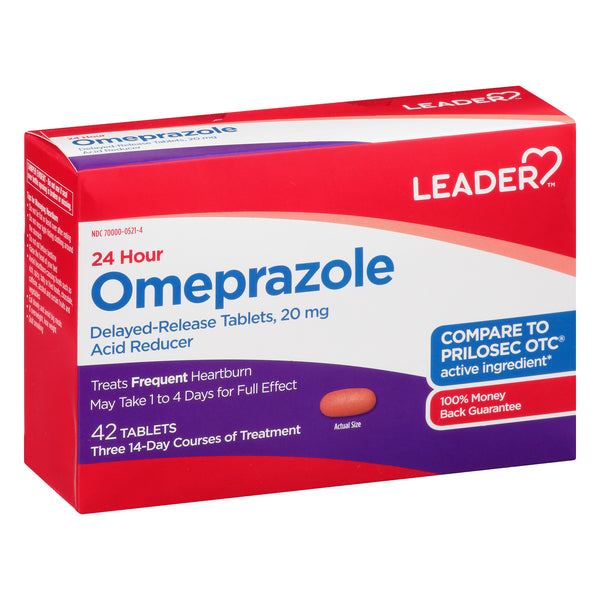 Leader Leader 24 Hour Acid Reducer, Omeprazole 20mg Delayed-Release, 42 Tablets (Compare to Prilosec OTC) Medicine & Drugs White Smoke