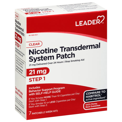 Leader Leader™ Step 1 Nicotine Transdermal System Patch – 21 mg (Clear) Medicine Cabinets
