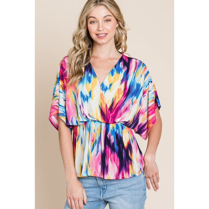 BOMBOM Printed Surplice Peplum Blouse