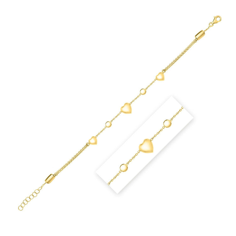 Bids.com 14k Yellow Gold Puff Heart Adjustable Anklet Accessories