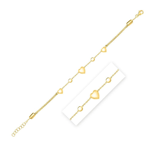 Bids.com 14k Yellow Gold Puff Heart Adjustable Anklet Accessories