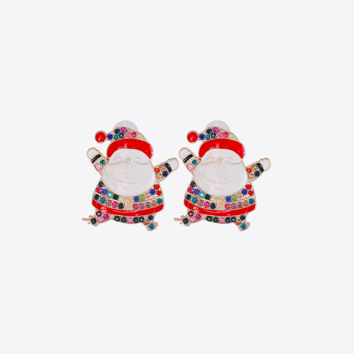 Rhinestone Alloy Santa Earrings