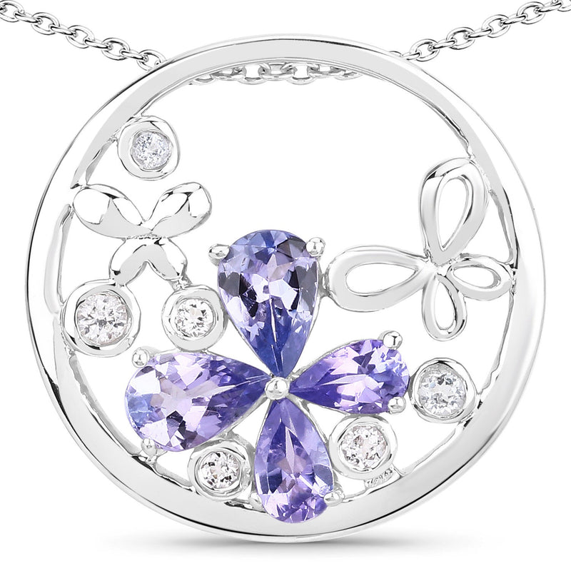 Bids.com 1.33 Carat Genuine Tanzanite and White Topaz .925 Sterling Silver Pendant Pendants