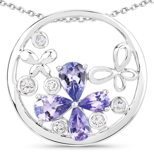 Bids.com 1.33 Carat Genuine Tanzanite and White Topaz .925 Sterling Silver Pendant Pendants