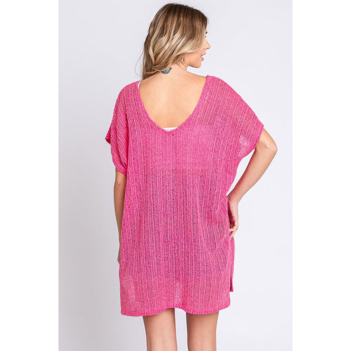 GeeGee Short Sleeve Side Slit Knit Cover Up Dress