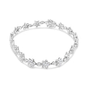 Bids.com 14K White Gold 1 1/5 Cttw Round Diamond Flower Blossom Link Bracelet (H-I Color, SI1-SI2 Clarity) - Size 7" Bracelets