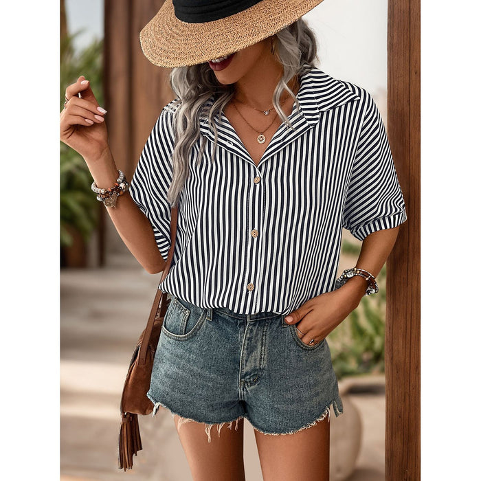 Striped Collared Neck Half Sleeve Shirt