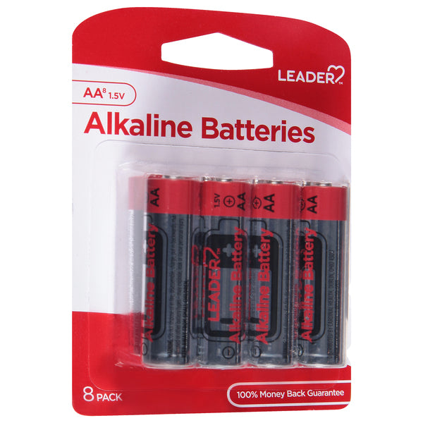 Leader Batteries Leader Alkaline AA Batteries, 1.5V Long-Lasting Power, 8 Count Value Pack Batteries