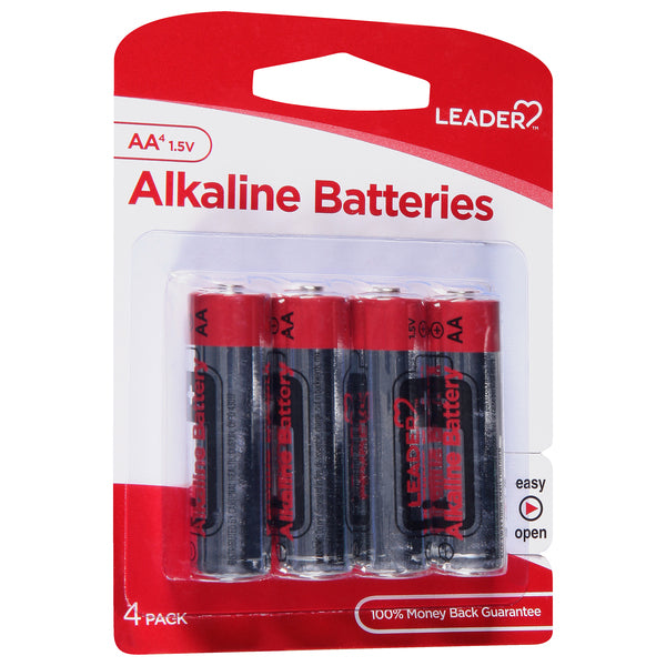 Leader Health Care Leader AA Alkaline Batteries, 1.5V Long-Lasting Power, 4 Count Pack Batteries