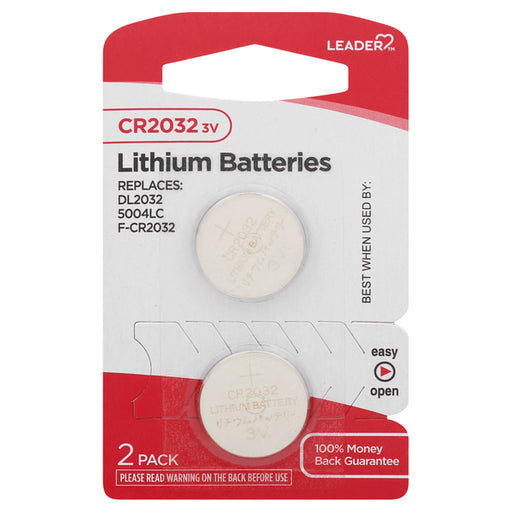 0 Leader, Batteries, Lithium, CR2032, 3 Volt, 2 Pack Batteries