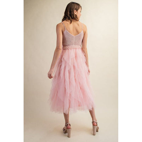 Lovely Tulle Midi Crochet Dress