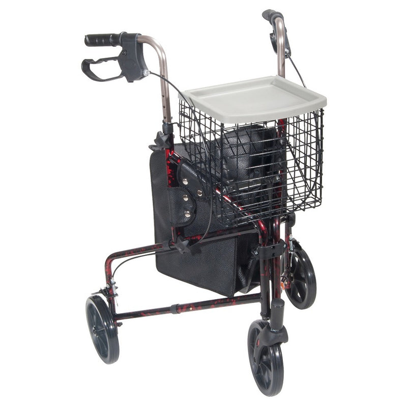 Drive Medical Drive Medical 3 Wheel Walker Rollator With Basket Tray And Pouch, Flame Red Walkers