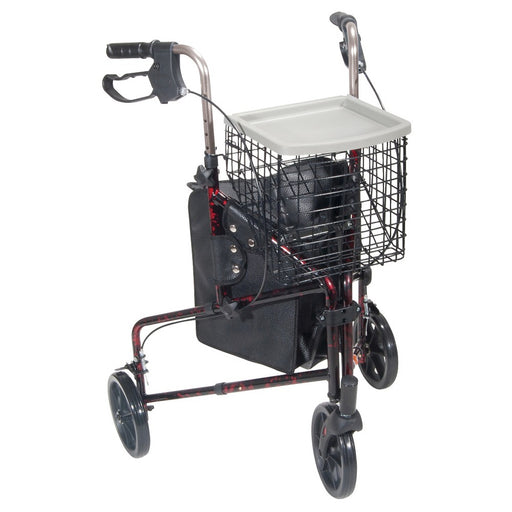 Drive Medical Drive Medical 3 Wheel Walker Rollator With Basket Tray And Pouch, Flame Red Walkers