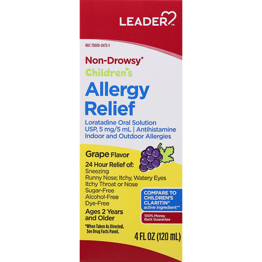 Leader Leader Allergy Relief, Non-Drowsy, Grape Flavor, Children's, 4oz Grapes