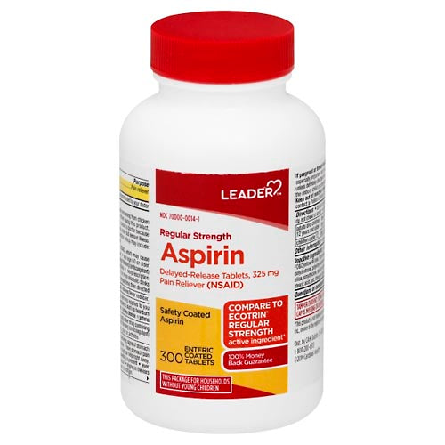 0 Leader, Aspirin, Regular Strength, Enteric Coated Tablets Medicine & Drugs