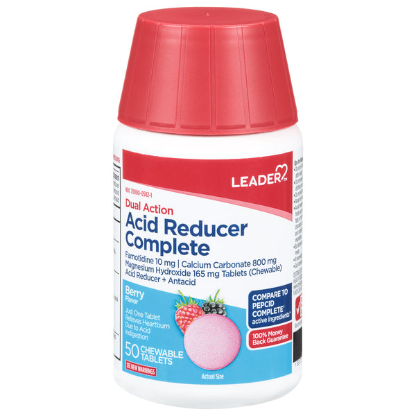 Leader Health Care Leader Health Care Acid Reducer Complete, Dual Action, Berry Flavor, Chewable Tablets Medicine & Drugs