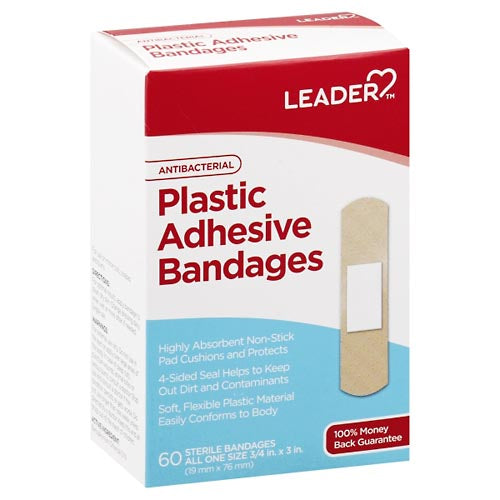 Leader Leader™ Antibacterial Plastic Bandages – 60 Count First Aid