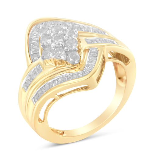 Bids.com 10K Yellow Gold Diamond Bypass Cluster Ring (1 Cttw, I-J Color, I2-I3 Clarity) - Size 7 Rings