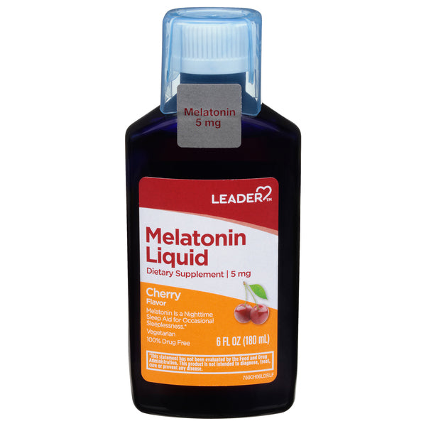 0 Leader, Melatonin Liquid, 5 Mg, Cherry Flavor, 6 Fl Oz Vitamins & Supplements