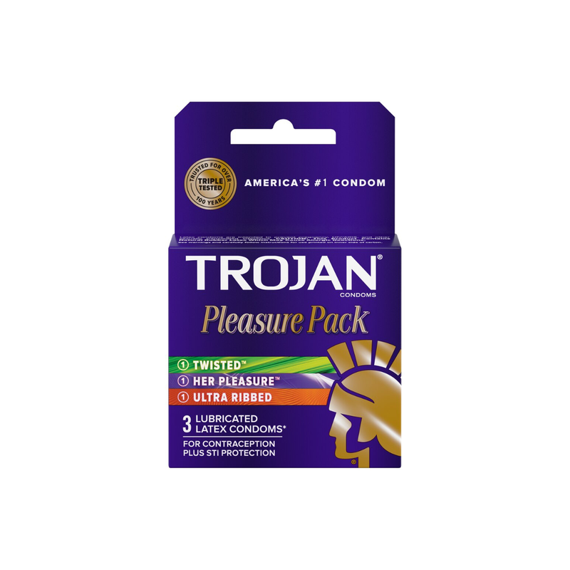 Trojan Trojan Condoms, Latex, Lubricated, Assorted, Pleasure Pack Condoms Midnight Blue