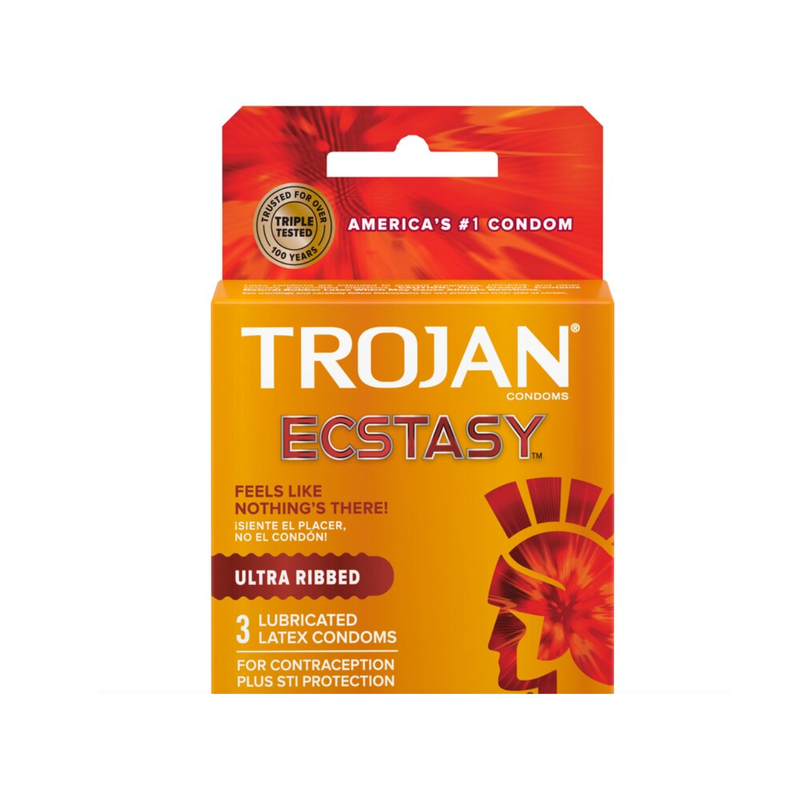 Trojan Trojan Ecstasy Ultra Ribbed Lubricated Latex Condoms 3 Ct Box Condoms