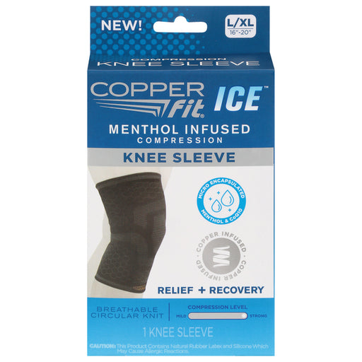 Copper Fit Copper Fit Ice Knee Compression Sleeve Infused With Menthol, Large/XL, Black Supports & Braces