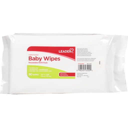 Leader Leader Baby Wipes, Lightly Scented, Resealable, Refill Pack, 80ea Baby Wipes