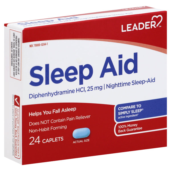 Leader Leader Nighttime Sleep Aid - Diphenhydramine HCl 25 mg, 24 Caplets Sleeping Aids White Smoke