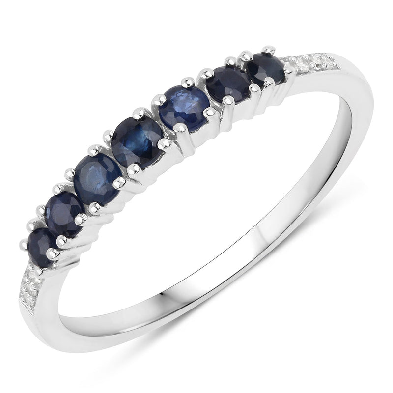 Bids.com 0.45 Carat Genuine Blue Sapphire and White Diamond 14K White Gold Ring Rings