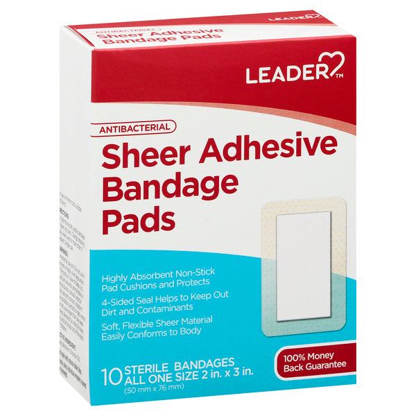 Leader Leader Adhesive Bandage Pads, Sheer, Antibacterial, All One Size,10ea Medical Tape & Bandages