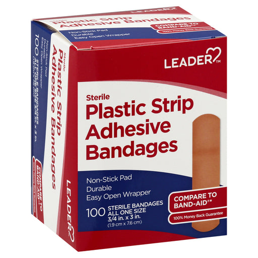 Leader Leader Bandages, Adhesive, Plastic Strip, Sterile First Aid