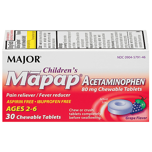 Major Major Children's Mapap Grape Acetaminophen Rapid Tablets, Ages 2-6, 80 Mg Health Care