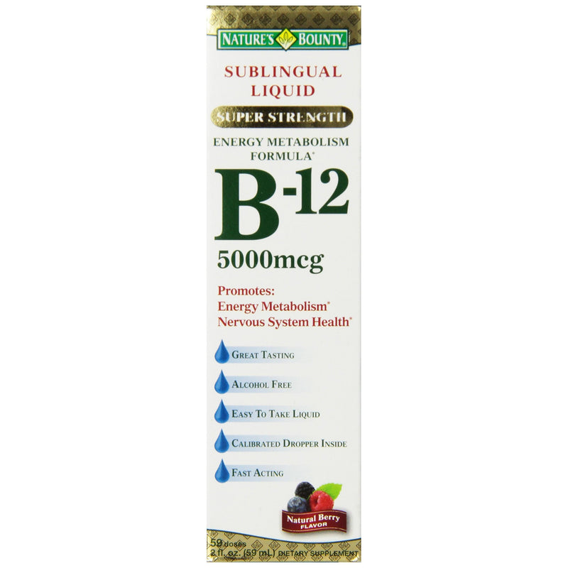 Nature's Bounty Nature's Bounty B-12 Sublingual Liquid, Super Strength, Natural Berry Flavor, 5000 Mcg, 2 Fl Oz (59 Ml) Vitamins & Supplements Lavender