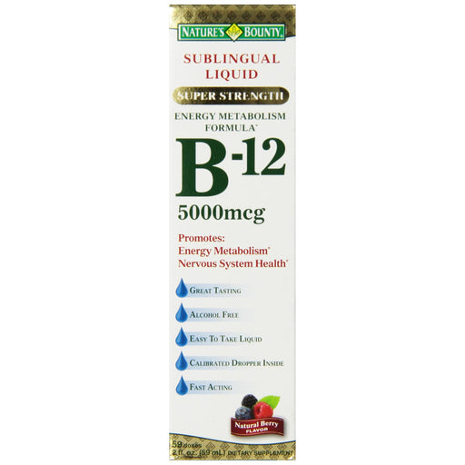 Nature's Bounty Nature's Bounty B-12 Sublingual Liquid, Super Strength, Natural Berry Flavor, 5000 Mcg, 2 Fl Oz (59 Ml) Vitamins & Supplements Lavender