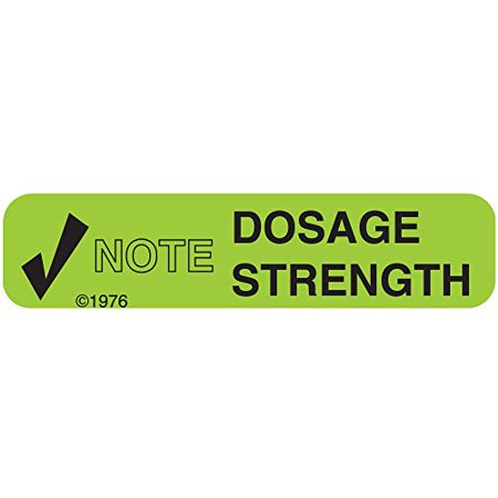 Pharmex Pharmex 1-53G Permanent Paper Label, Note DOSE Strength", 1 9/16" X 3/8", Green Labels & Tags