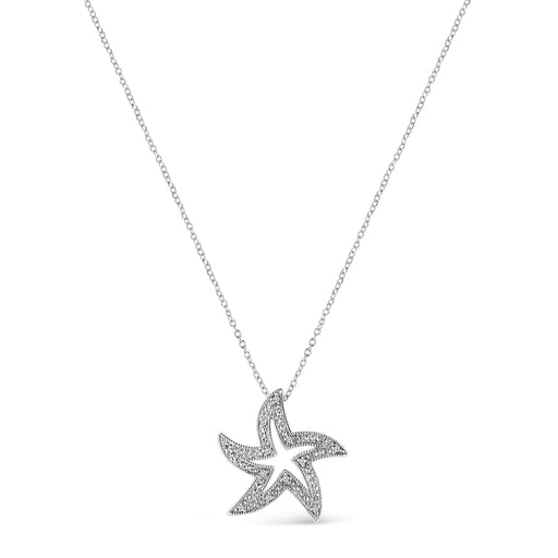 Bids.com .925 Sterling Silver Prong-Set Diamond Accent Starfish 18" Pendant Necklace (I-J Color, I1-I2 Clarity) Necklaces