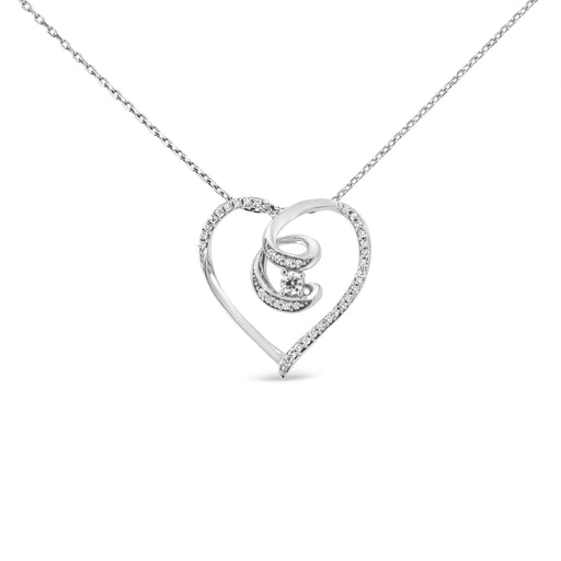 Bids.com .925 Sterling Silver 1/4 Cttw Brilliant-Cut Diamond Open Heart Twisted Awareness Ribbon 18" Pendant Necklace (H-I Color, I1-I2 Clarity) Necklaces