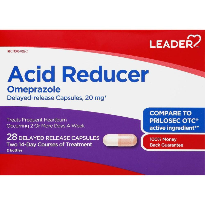 Leader Leader Capsules 20 Mg 24 Hour Omeprazole 2 - 14 Capsule Bottles Health & Beauty White Smoke