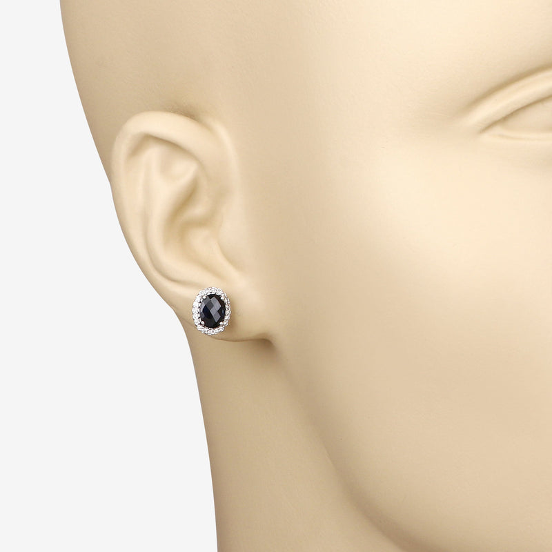 Bids.com 2.16 Carat Genuine Blue Sapphire and White Diamond 14K White Gold Earrings Earrings