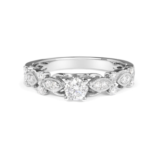 Bids.com 14K White Gold 1/2 Cttw Diamond Vintage Style Engagement Ring (G-H Color, VS2-SI1 Clarity) - Size 7 Rings